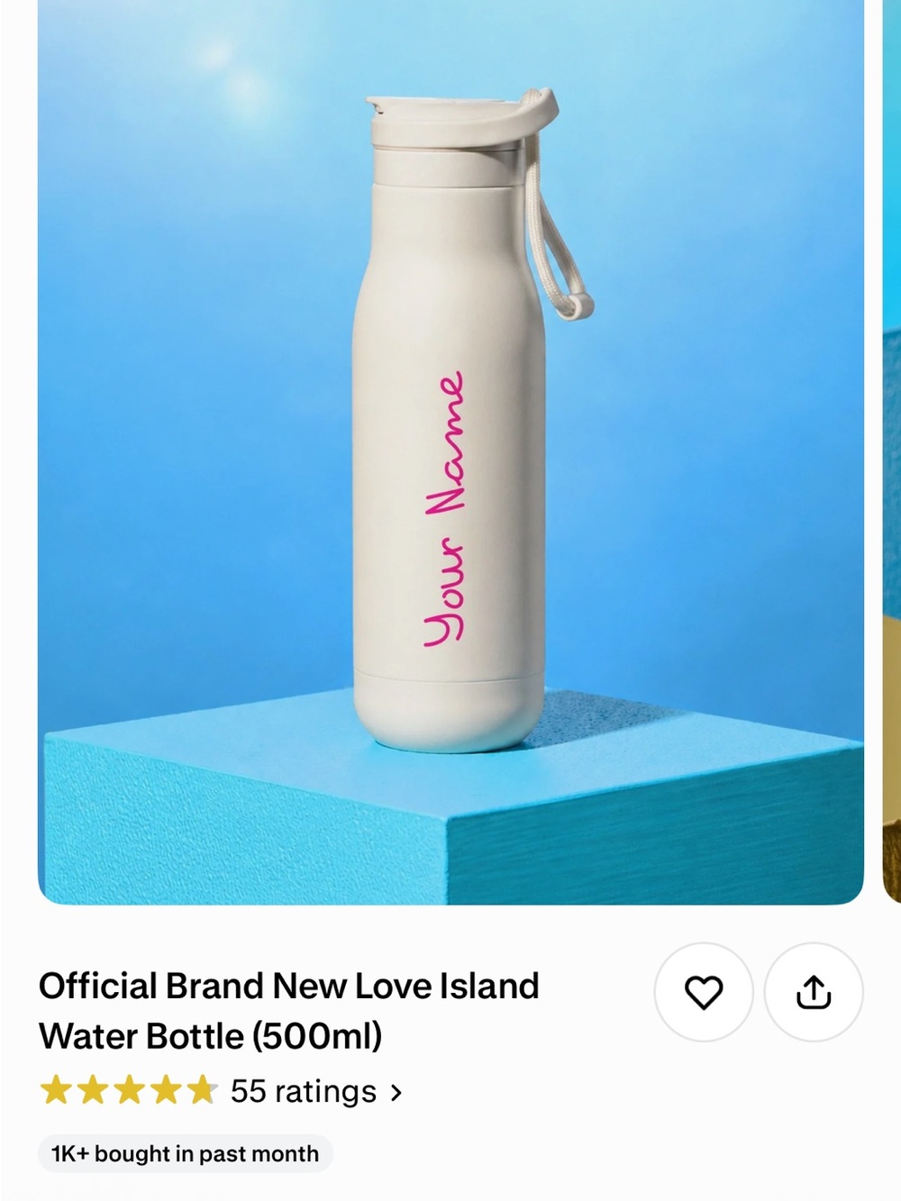Gemma Love Island Water Bottle Pink Text